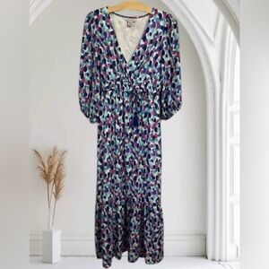 TOMMY BAHAMA Blue Maxi Dress 3/4 Sleeve Smocked Empire Waist Size‎ XXS GORGEOUS